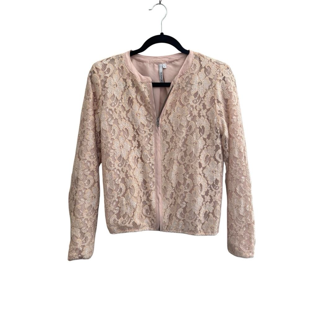 Michael Stars Women’s Small Full Zip Lace Bomber Jacket Blush Pink Shimmer #6579